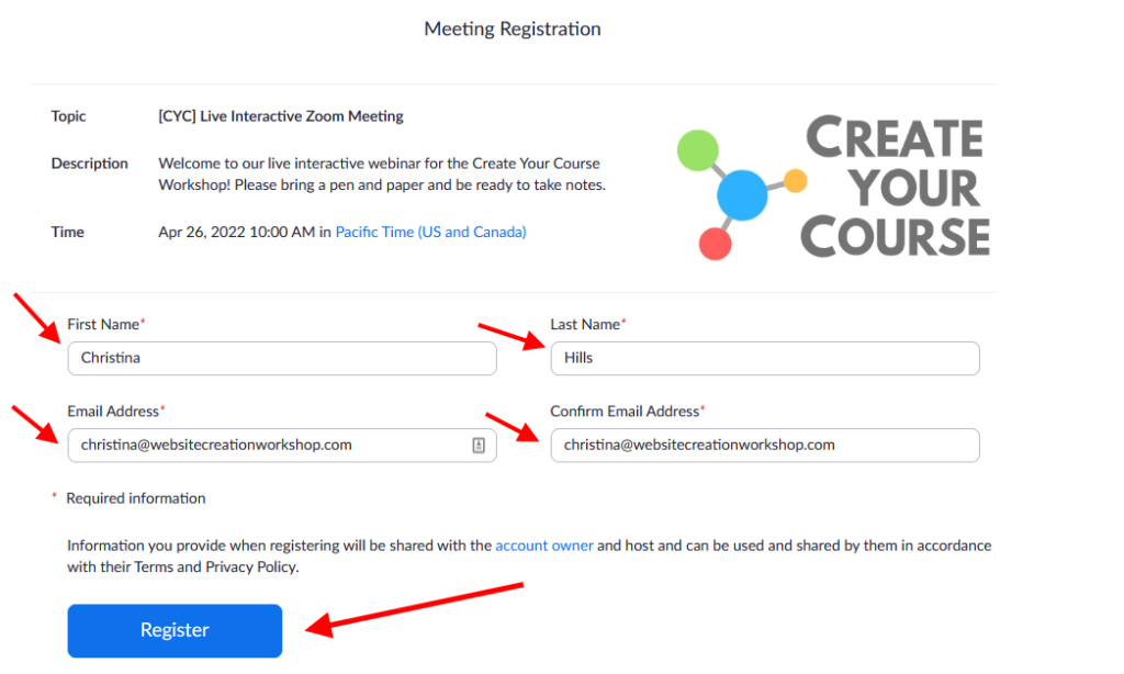 how to register for a zoom call